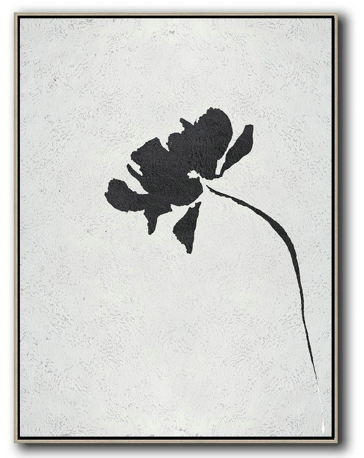 Large Wall Art Home Decor,Black And White Minimal Painting On Canvas - Hand Painted Original Art